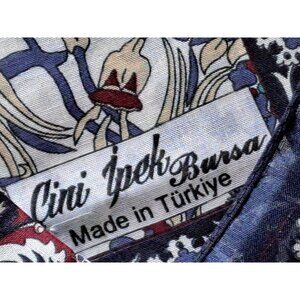 Vintage Çini Ipek Bursa Silk Scarf Floral Blue Maroon Multicolor Luxury Women's